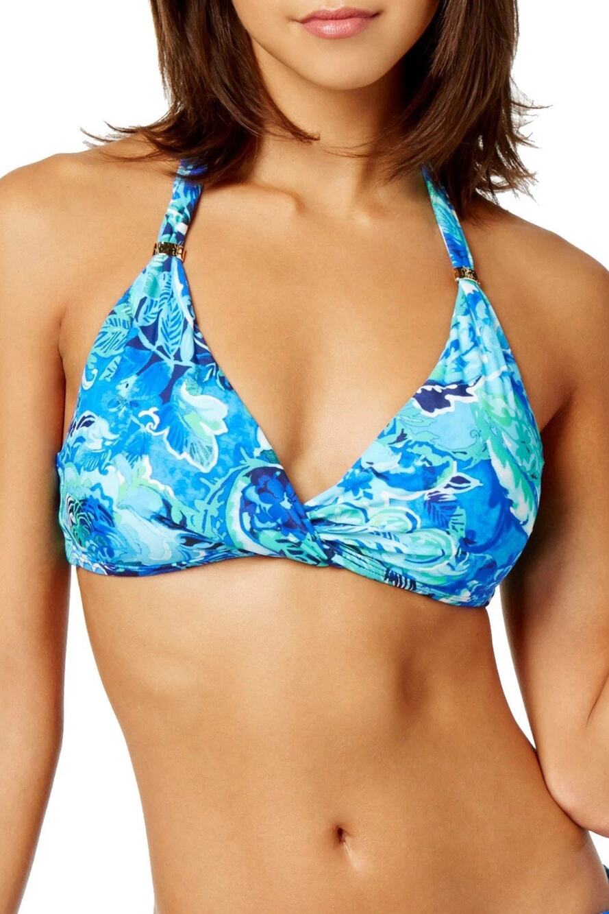 Lauren Ralph Lauren Paisley Twist Front Tie Back Halter Bikini Size 16 NWT Blue